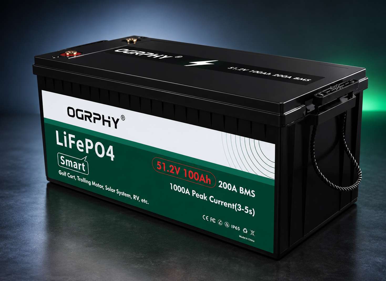 OGRPHY 48V LiFePO4 golf cart battery with touch monitor